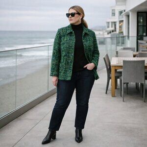 Appleseed’s Jewel Tone Bouclé Jacket – Emerald Teal Textured Blazer – Size 18